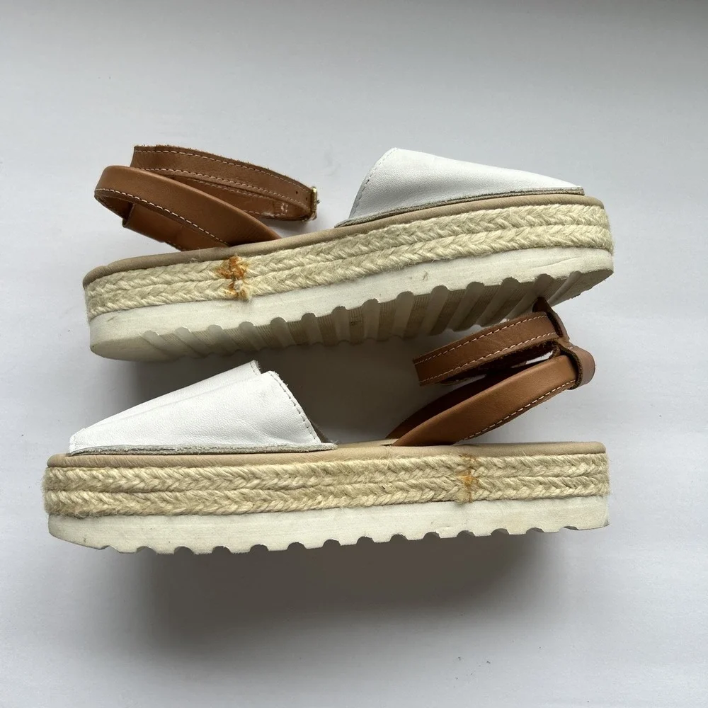 VISCATA BARCELONA Brown White Leather Espadrille Sandals Ankle Strap‎ EU 35 US 5